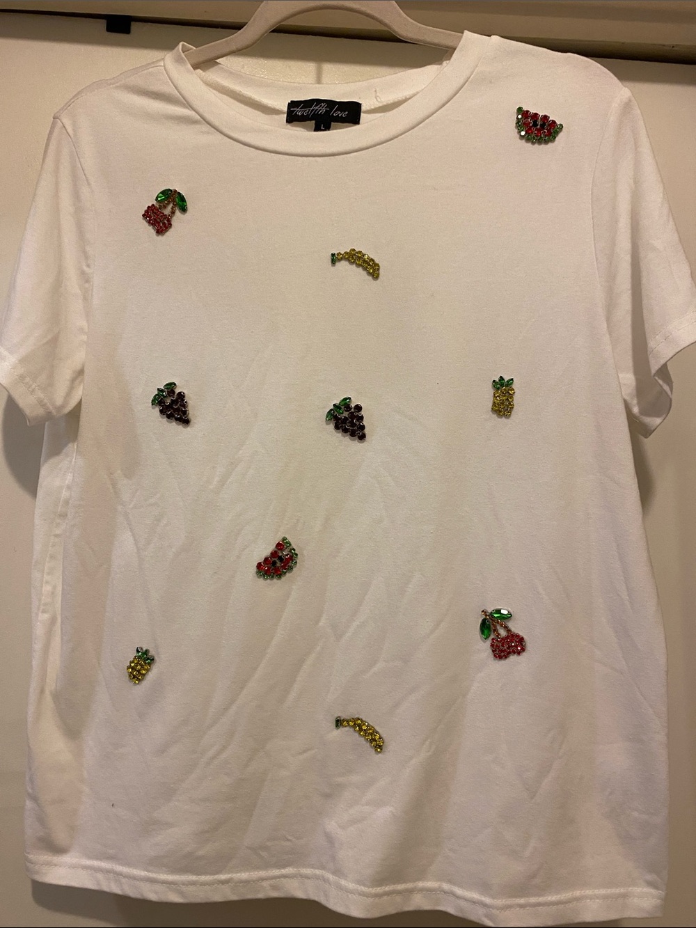Twelfth Love White Short Sleeve Embellished Fruit Tee